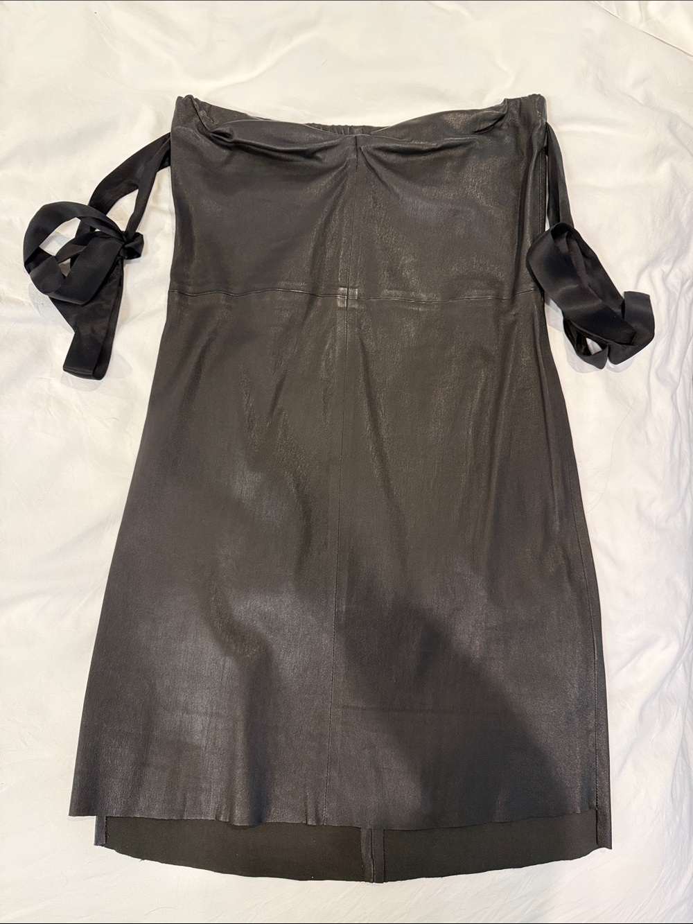 RtA Genuine Leather Black Off-the-Shoulder Mini Dress with Tie Sleeves - Picture 1 of 5
